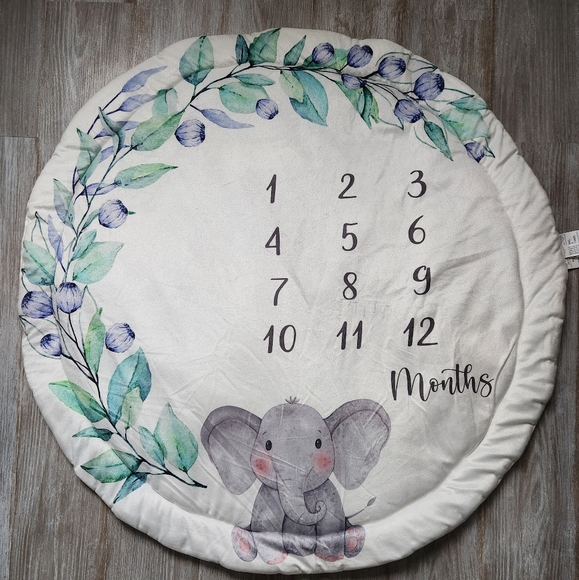 Baby Milestone Playmat Soft Elephant Floral Monthly Infant 35x35 In Mat - Picture 1 of 5